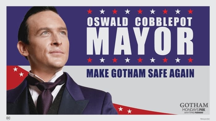 Cartel de la candidatura del Pingüino a la alcaldía de Gotham