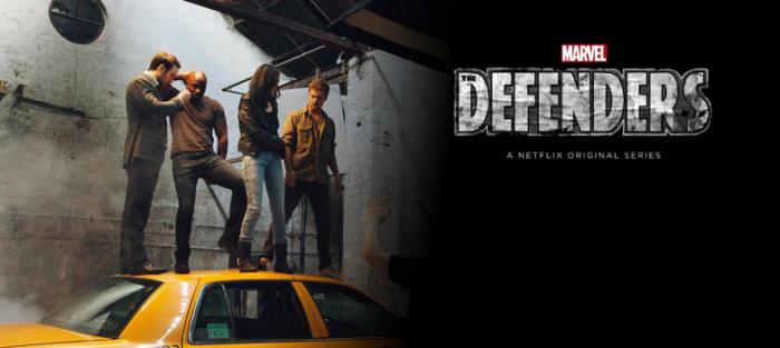 Montaje con una imagen del set de The Defenders