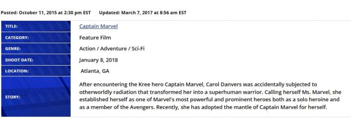 Confirmación de inicio de rodaje de Capitana Marvel (2019)