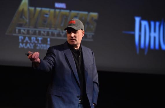 Kevin Feige durante el anuncio de la Fase Tres de Marvel Studios (octubre de 2014)