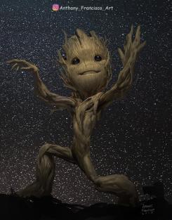 Concept art de Baby Groot / Teen Groot en Guardianes de la Galaxia vol. 2 (2017), arte por Anthony Francisco