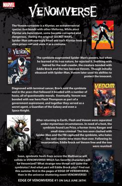 Imagen promocional del evento de cómics Venomverse (2017), resumen de la historia de Venom