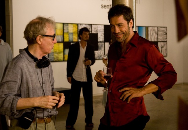 Woody Allen con Javier Bardem en el rodaje de Vicky Cristina Barcelona