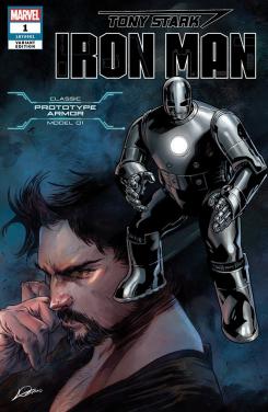 Portada alternativa de Iron Man #1 (junio 2018), la armadura Prototipo (modelo 01)