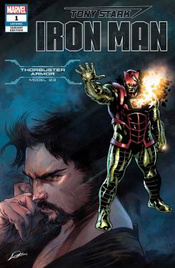 Portada alternativa de Iron Man #1 (junio 2018), la Thorbuster Armor (modelo 23)