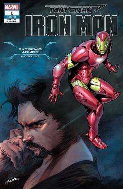Portada alternativa de Iron Man #1 (junio 2018), la Extremis Armor (modelo 30)