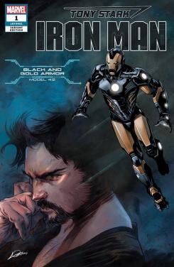 Portada alternativa de Iron Man #1 (junio 2018), la Black and Gold Armor (modelo 42)
